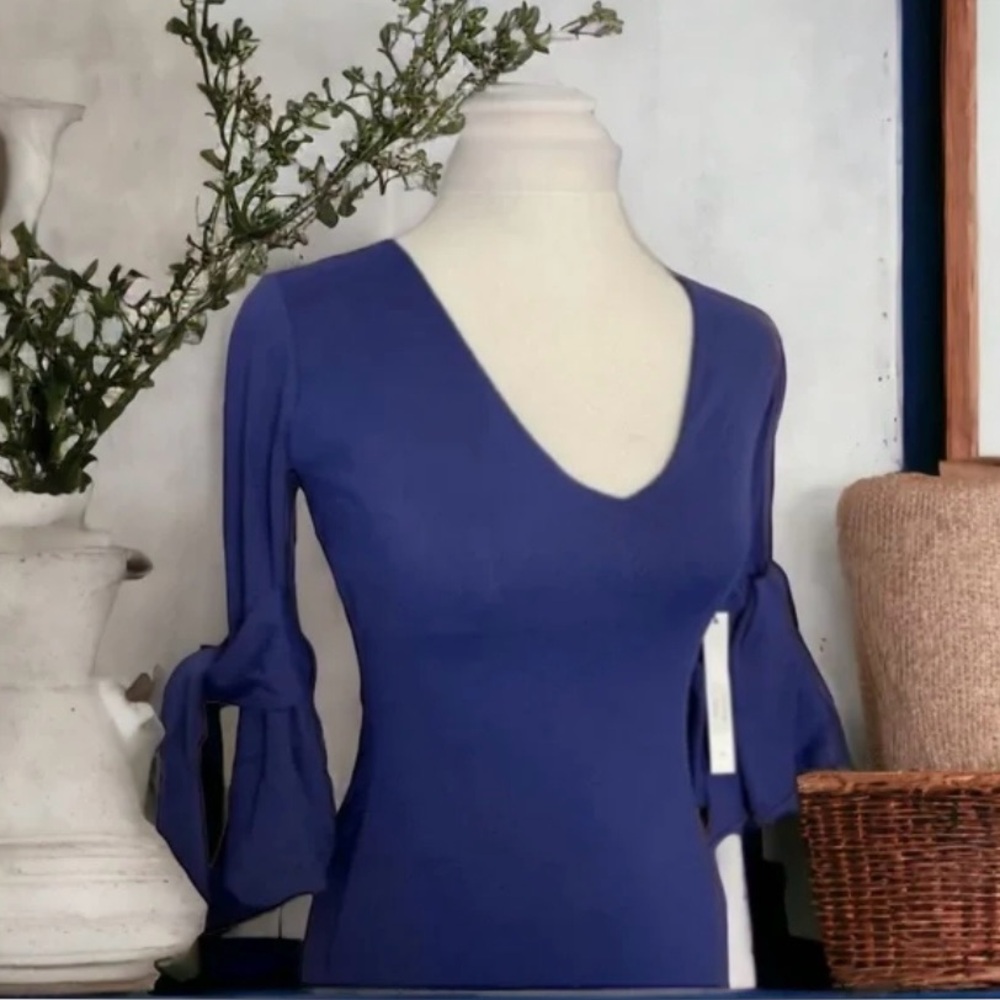 Susana Monaco Deep Sea Blue Bell Sleeve Dress By Revolve - Picture 3 of 15